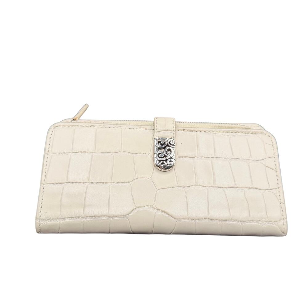 Brighton White Croc Embossed Leather Organizer Wallet Clutch Snap Zip Large